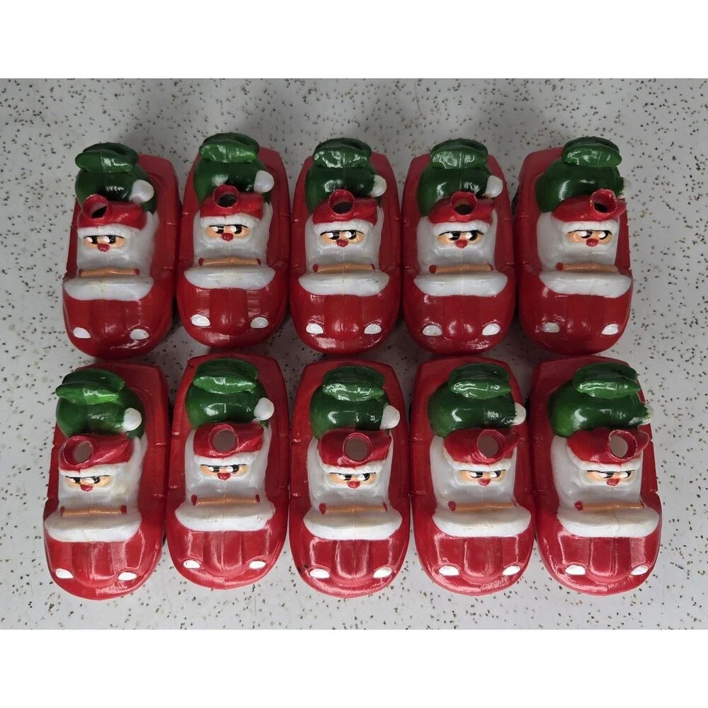 Lot of 10 pieces Vintage Santa in Car Blow Mold Plastic Christmas Light Covers